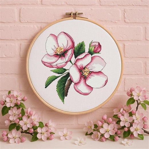 Apple Blossom Branch Cross Stitch Pattern, Pink Floral Spring Chart PDF - Etsy UK