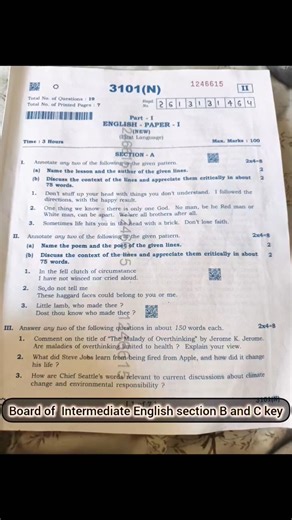Intermediate first year English (2026)set 2,section B and C key
