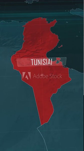 Vertical portrait, zoom in to the map of Tunisia, with text and textless.