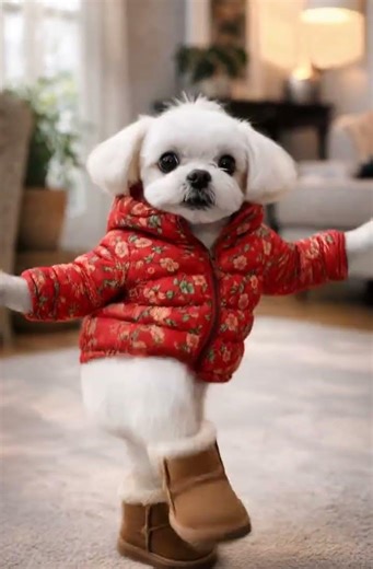 Red Puffer Jacket & Ugg Boots? This Dog is a Fashion Icon! #DogShorts #CutePuppy #ShortsViral