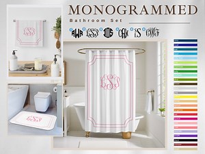 Custom Monogrammed Bathroom Set: Personalized Shower Curtain & Bath Mat - Etsy