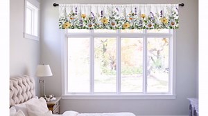 Colorful Flower 4 Panels Curtain Valances for Kitchen Windows/Living Room/Bathroom/Bedroom, Beige Decorative Rod Pocket Valances Window Treatments 52" W X 18" L