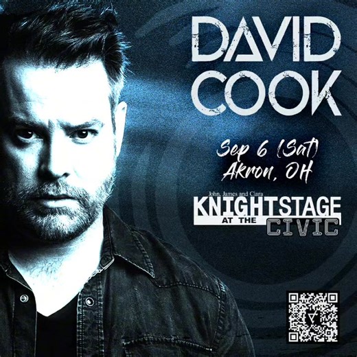 32 shares | David Cook | Saturday, September 6 @ 7:30 PM | Knight Stage | ALL-IN Tickets Starting at $20 It’s ALMOST time! Season Seven American Idol winner  David Cook comes to Akron for one night only! With chart-topping hits, a platinum album, and a Broadway debut in Kinky Boots, Cook continues to evolve, blending fresh new sounds with the heartfelt songwriting that first won fans over ️ Get your tickets now! | Akron Civic Theatre | Facebook