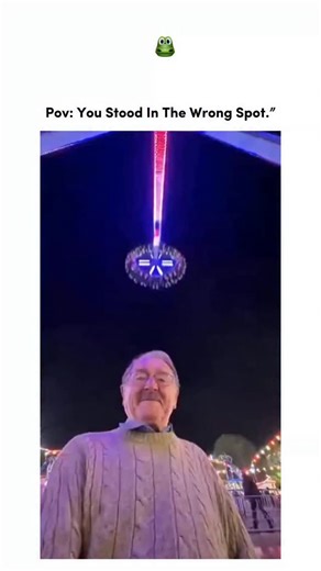 sosuua.io on Instagram: "This video uses clever perspective and editing to create a heart-stopping moment at an amusement park at night. ​Setting: An elderly man stands in front of a brightly lit, rotating fairground ride. ​The Scare: The ride, a large spinning pendulum, appears to swing directly toward him, seemingly passing right through his head with a loud "thud" sound effect."