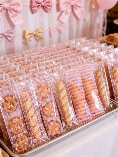100pcs Pink Bow Transparent Candy Bags, Girls Birthday Party Favor Bags, Holiday, Wedding Gift Bags, Pink Bow Party Favor Bags, Baby Shower Cookies Bags, Lollipop Packaging Bags, Bow Birthday Party Filler, Transparent Food Packaging Bags, Pink Party Supplies, Bridal Shower Food Packaging, Gender Reveal Decor, Baking Cookie Bags, Pink Bow Decor, Party Table Decor, Birthday Gifts, Party Favors | SHEIN