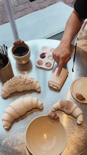 It just takes one magical touch 🪄🥐👩🏻‍🍳 #studioclay #pottery #potteryuae