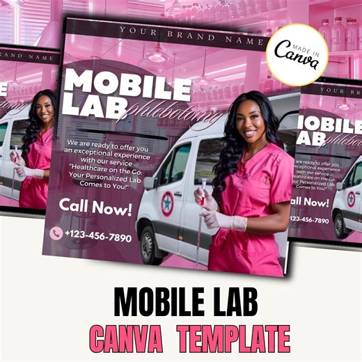 Mobile Lab Phlebotomy Service Flyer / DIY Medical Mobile Lab Service / Mobile Lab Concierge / Health Template / Medical Phlebotomist Pink Ig - Etsy
