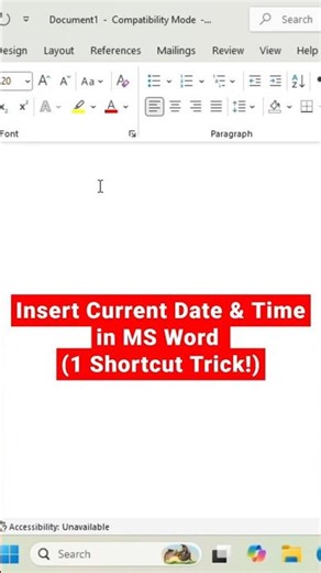 How to Add Current Date & Time in Word Instantly #shorts #word #msword