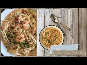 Nudeln in Garnelen - Knoblauch - Tomaten - Sahne - Sauce