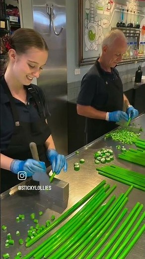 Candy cutting race between father and daughter