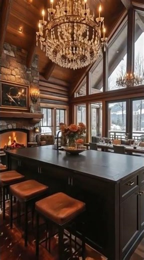 Mountain Majesty A Rustic Luxury Kitchen and Living Space with Breathtaking Alpine Views ✨ #home