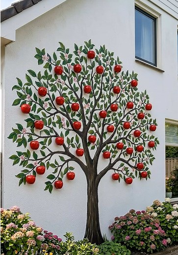 3D Concrete Apple Tree Mural for House Exterior