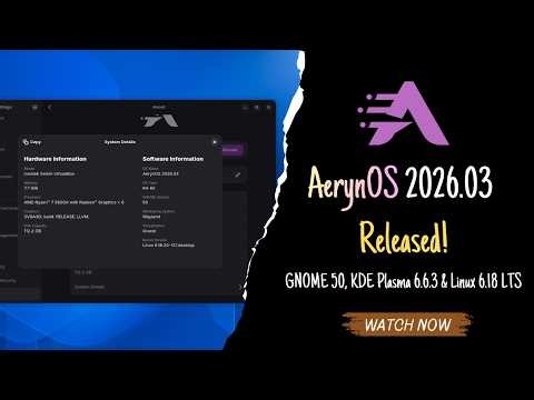 AerynOS 2026.03 Released | GNOME 50, KDE Plasma 6.6.3 & Linux 6.18 LTS