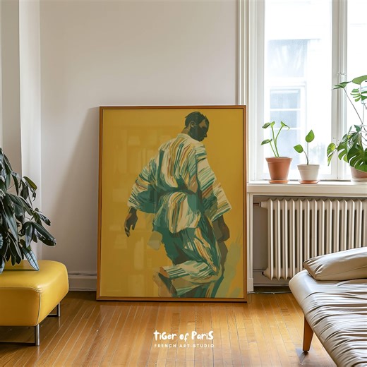 Man Back View Kimono Robe Art Print: Modern Golden Yellow Wall Decor (digital Download) - Etsy