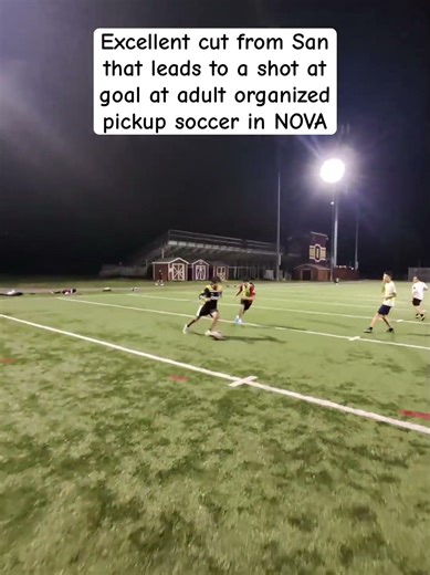 Excellent cut from San that leads to a shot at goal at adult organized pickup soccer in NOVA