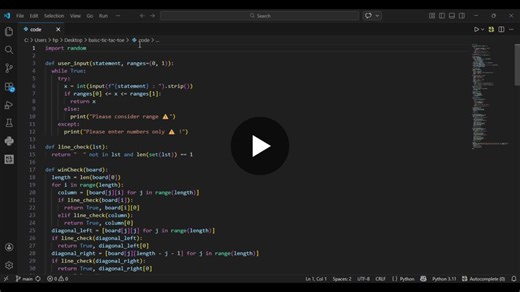 Dynamic Tic-Tac-Toe Game in Python with Scalable Win Logic | Muhammad Muneeb Mubashar posted on the topic | LinkedIn