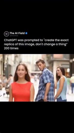 AI | Technology on Instagram: "“Create the exact replica of this image, don’t change a thing,” repeated 200 times, starting with the Distracted Boyfriend meme. ➡️ Want to stay ahead in the world of AI? Grab your coffee, relax, and let our newsletter deliver the biggest updates straight to your inbox."