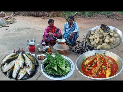 how to cook BATA FISH with BITTER GOURD curry DELICIOUS😋recipe and POTATO POPPY cooking&eating rural