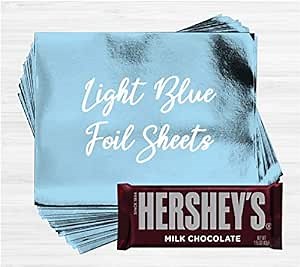 Light Blue Shiny Candy Bar Wrapper Foil Sheets for over wrapping chocolate bars - 40 Sheets