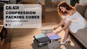 Compression Packing Cubes for Travel, Expandable Compression Bags Travel Cubes for Packing Suitcase Organizer Bags Set (Black, 4 pcs)