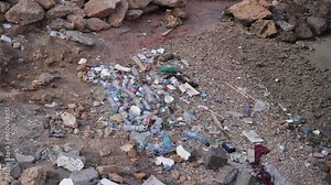 Plastic waste on beach of Oman near Muscat