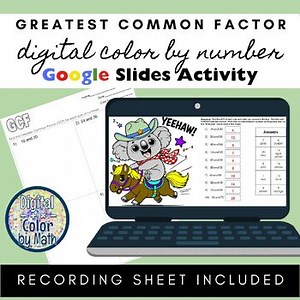 Digital Color by Number: Greatest Common Factor (GCF) Cowboy Koala
