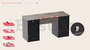 Bestier 59” Computer Desk with 4 Drawers, Office Desk with Storage, Industrial Executive Desk with File Drawer, Keyboard Tray & 2 Pedestals for Home Office & Studio, Cherry