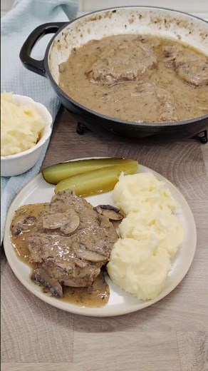 Simple Pork Neck in Mushroom Sauce. Tasty Dish for Dinner.