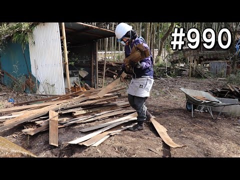 倒壊した鎧張り小屋の片付け27｜解体後の木材片付け・鉄くず集め