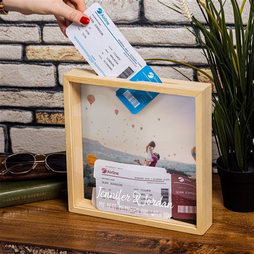 Personalized Shadow Box as a Travel Lover Gift. Wooden Christmas Keepsake Box, Custom Photo Gift for Couple. Memory Box for Ticket Display - Etsy