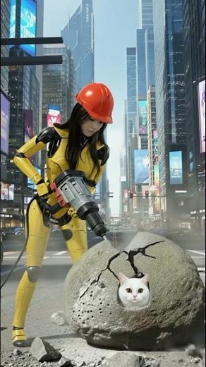 “Robot Animal Rescue in Animals Log: Trapped Cat Safely as Robot Uses Jackhammer to Clear the Rock
