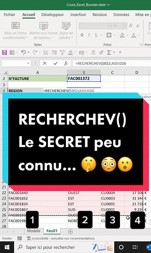 La recherchev est une fonction tellement populaire sur Excel. Et pourtant peu de gens savent l’utiliser comme ça… 🤫 #apprendreexcel #astuceexcel #excelfrancais #microsoftexcel #excel