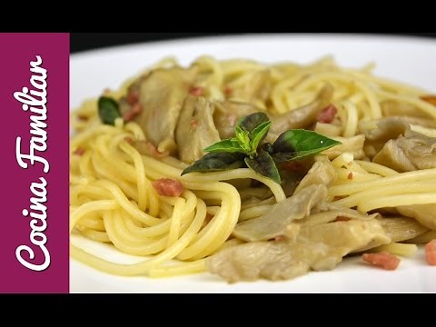 Spaghetti with mushrooms and ham. A very easy and delicious pasta recipe.