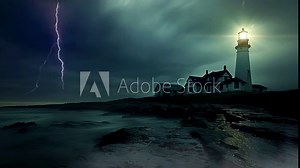 Lighthouse in the beach scene with horror atmosphere animation video looping motion
