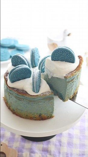 口溶けなめらか✨青いベイクドチーズケーキ🩵 #sweets #簡単レシピ #cake #スイーツ #おうちカフェ #チーズケーキ #cheesecake