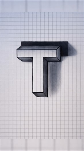3D " T " Letter Drawing Tutorial Easy #shorts #tutorial