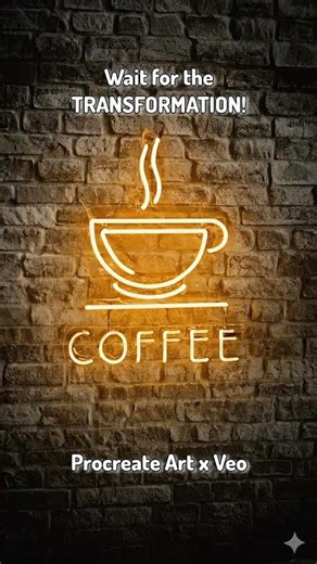 From iPad sketch to neon glow! Used Procreate x Veo. Like it? #digitalart #veo #aiart #coffee