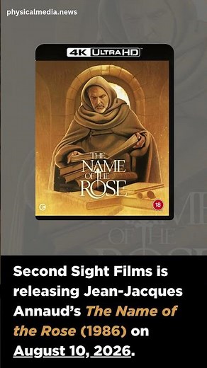 Second Sight Films is releasing Jean Jacques Annaud’s The Name of the Rose 1986 on August 10, 2026