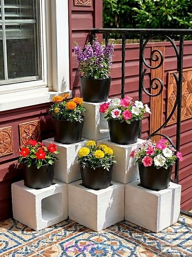 DIY Cinder Block Flower Stand — Easy Tiered Patio Planter