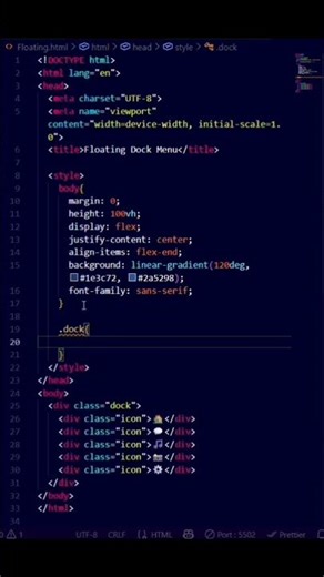 Built a MacOS style Floating Dock Menu using only HTML & CSS💻Simple code but awesome animation #css