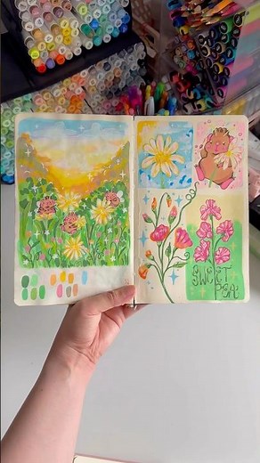 Sketchbook Tour! Acrylic Marker Drawing #sketchbookart #sketchbooktour #ohuhumarkers #artshorts