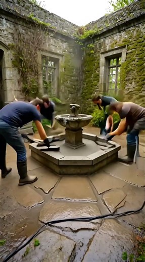 Overgrown Courtyard to Stone Water Garden Transformation | Courtyard Restoration Timelapse