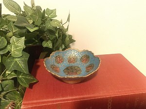 Vintage Enamel Brass Trinket Dish | Peacock & Floral Art Deco Decor - Etsy