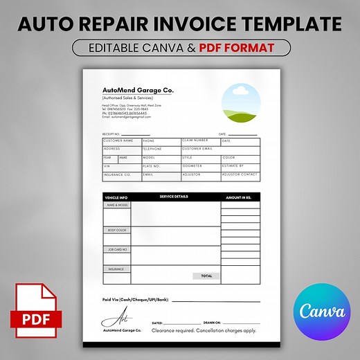 Editable Auto Repair Estimate Template, Auto Repair Invoice, Automotive Service Invoice, Mechanic Receipt Form Car Service Estimate Template - Etsy