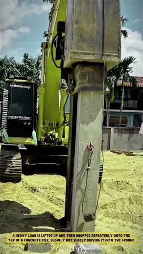 This is the Process of Driving Concrete Piles into the Ground- Good tool and machinery in daily work