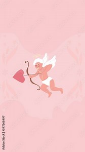 Animated isolated arrow of love. Shooting cute cupid with bow. Valentine day. Looped flat 2D character HD video footage with alpha channel. Colorful animation for mobile, website, social media