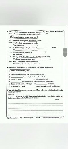 grade 8 english 3rd term test paper