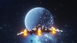 Futuristic Spaceship Traveling In Space Loop