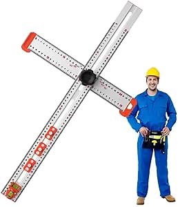 4-in-1 Drilling Positioning Locator, Adjustable 13.78in Multifunctional T Square Ruler, Cabinet Hardware Jig, Marking Gauge Tools for Woodworking, Cabinet Drawer Door Hole Drilling Template