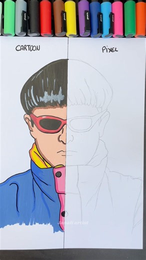 Drawing Oliver Tree in 2 styles Cartoon VS Pixel #olivertree #rip #art #shorts #drawing